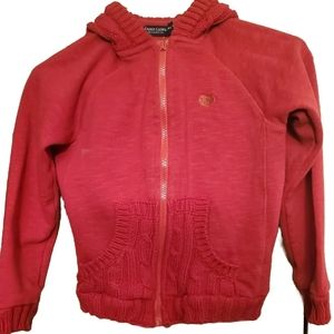 3/$10 Faded Glory Girls Full Zip Red Hoodie Sweater Sweatshirt Jacket L 10/12